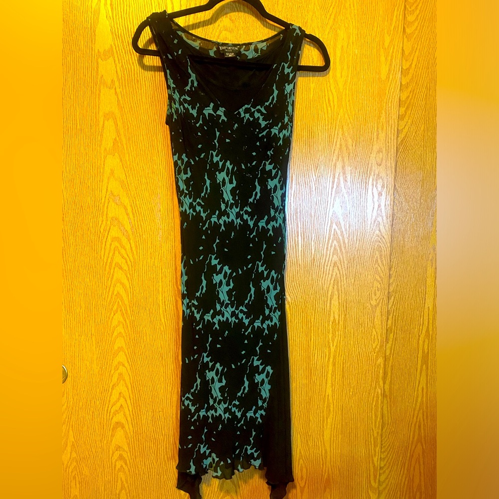 Cocktail Dress  , Petite Teal and Black Cocktail Dress. scoop neck.